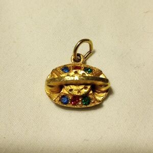 Vintage Gold Tone Rhinestone Telephone Charm MONET